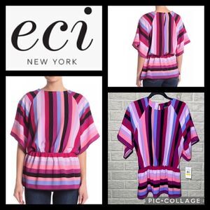 NWT MSRP $108 ECI Striped Flounce Hem Top Women's Size Medium